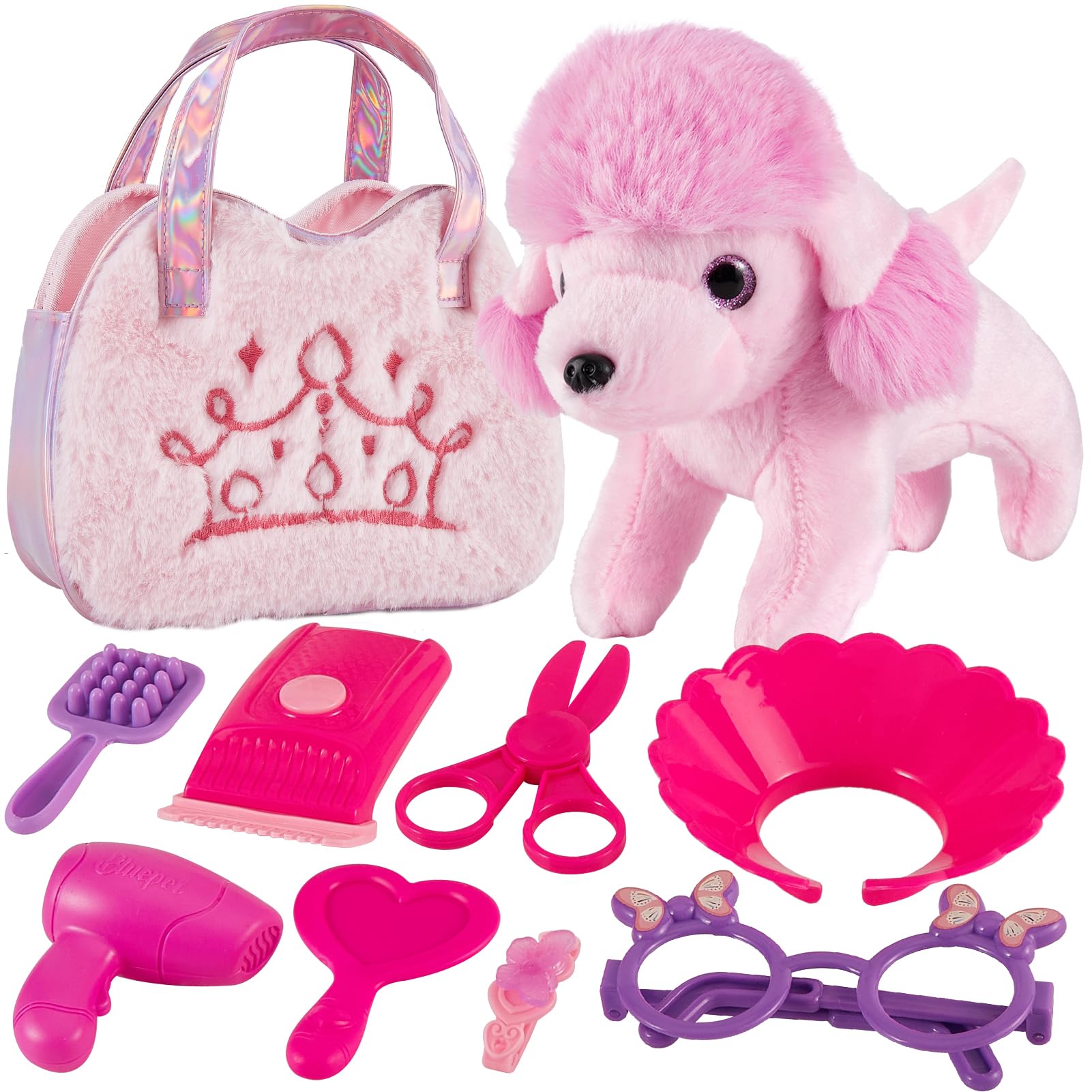 LINFUN KIDS Dog Grooming Kit Kids Vet Toys 3 Year Old Girl Gifts, Pink