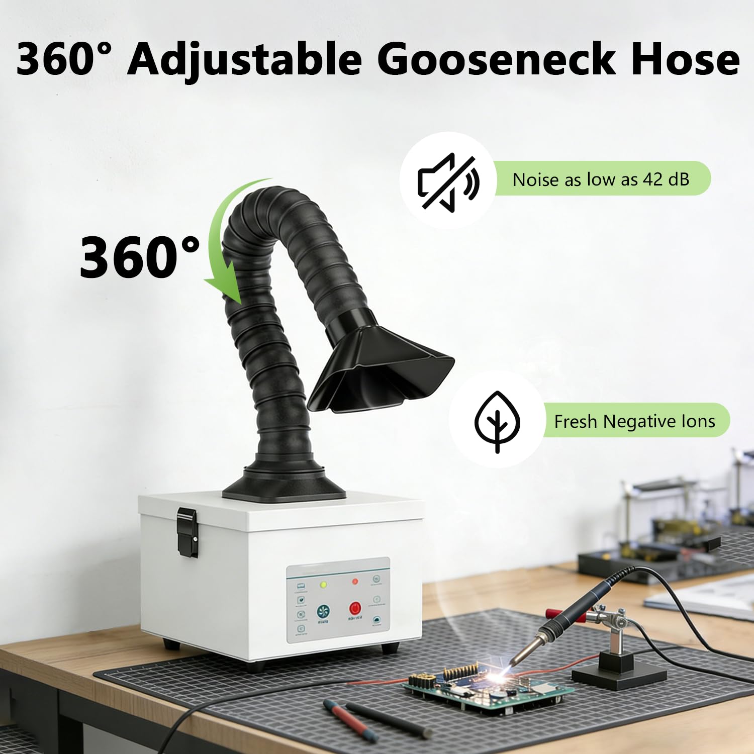 Aspiración de soldadura de 45 W, aspiración de humo con filtro de carbón activo, absorbedor de humo de escritorio, 138 m³/h, limpieza de humo silenciosa para humo de soldadura, vapor láser y polvo