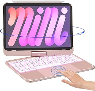 Touch iPad Mini 6 Keyboard Case 8.3-inch 2021, 360 Swivel, Touchpad 7 Colors Wireless Backlit Keyboard for iPad Mini 6th Generation, Slim Folio Protective Cover (Rose Gold)