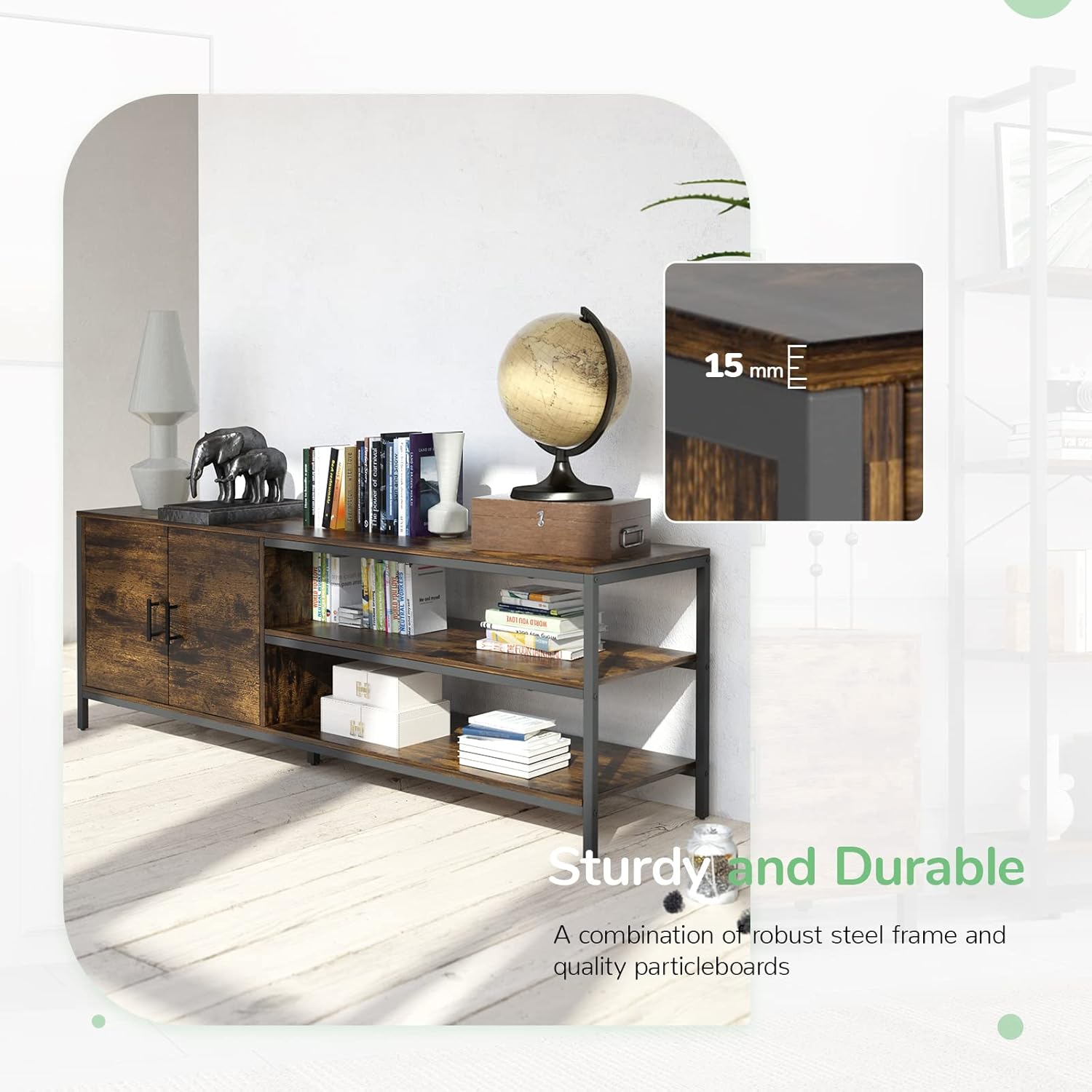 Novilla Retro Farmhouse TV Stand for TVs up to 65 Inches, Living Room Entertainment Center for Flat/Curved Screen, 58 Inches, Brown