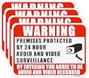 4PC Warning Premises Protected By 24 Hour Audio And Video Surveillance, 10 x 7 Inches - Aluminum - You are Being Recorded Camera In Use Monitoring Signs, Easy to Mount