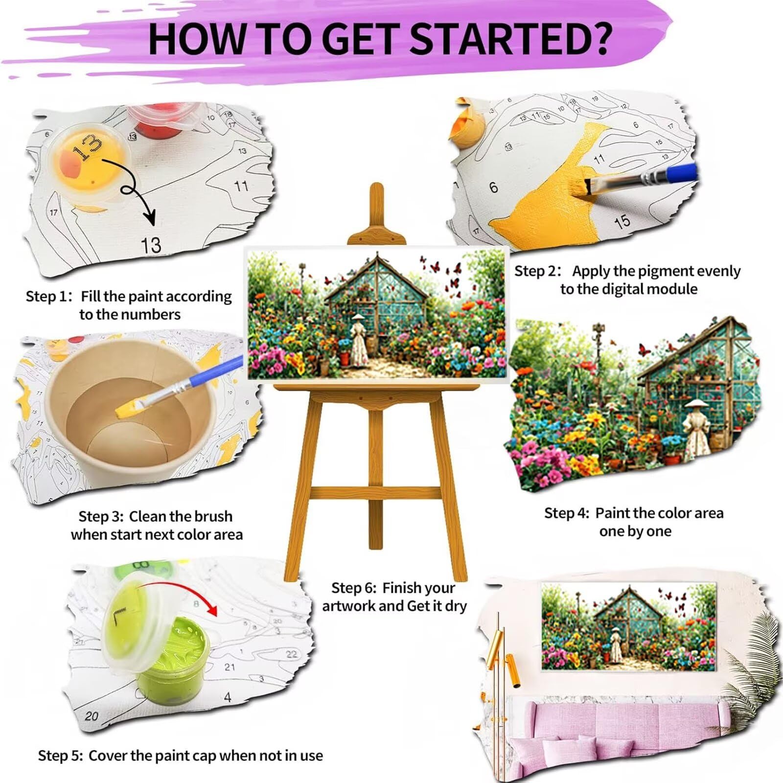 Dipingere con i Numeri per Bambini e Adulti Principianti, Kit Regalo da Disegno per Bambini e Bambine, Dipingere con i Numeri Giardino per Bambini 6+ Anni - 40x80cm - Senza Cornice - Farfalla 6-D
