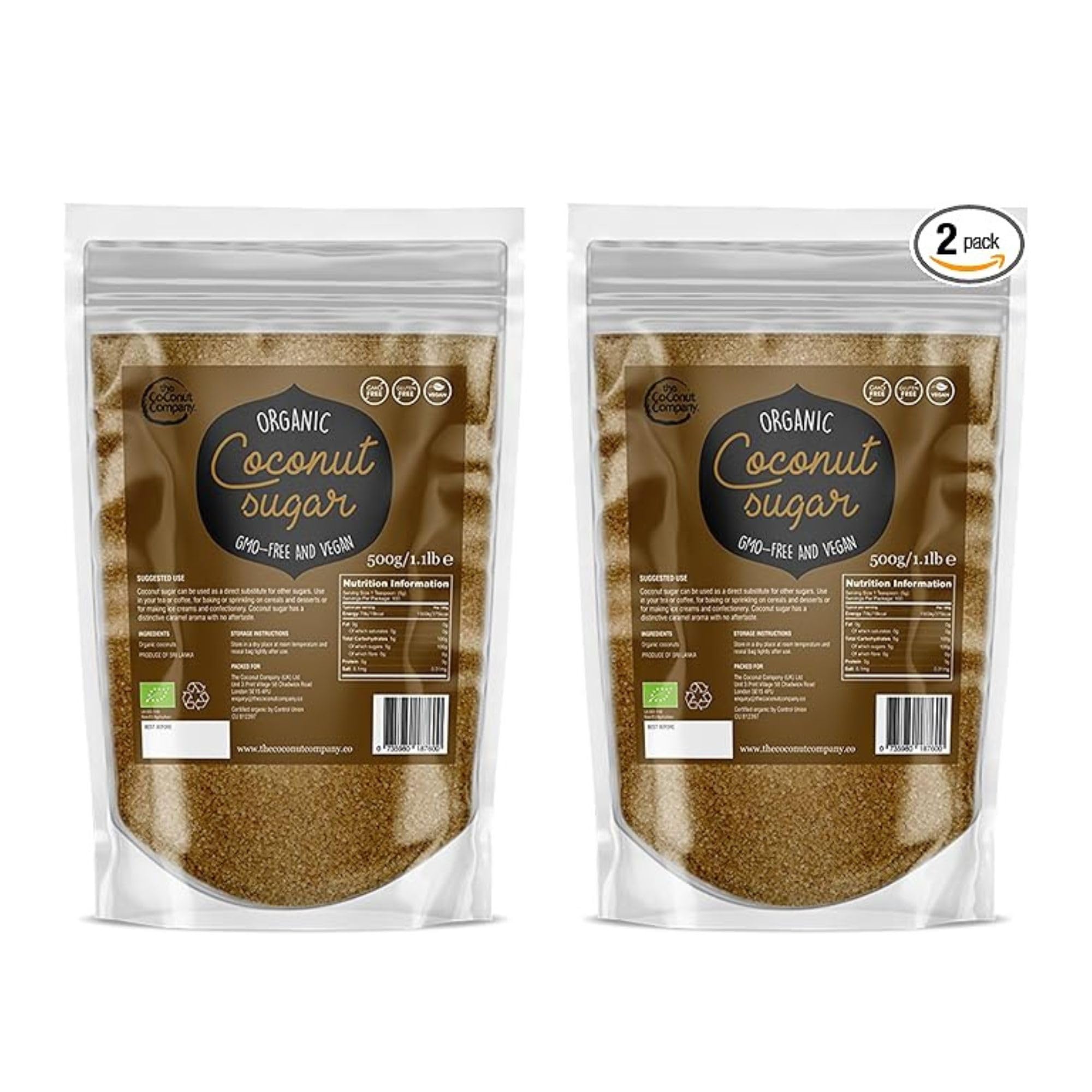 The Coconut Company Organic Pure and Natural Coconut Sugar 500 gm (Pack of 2)