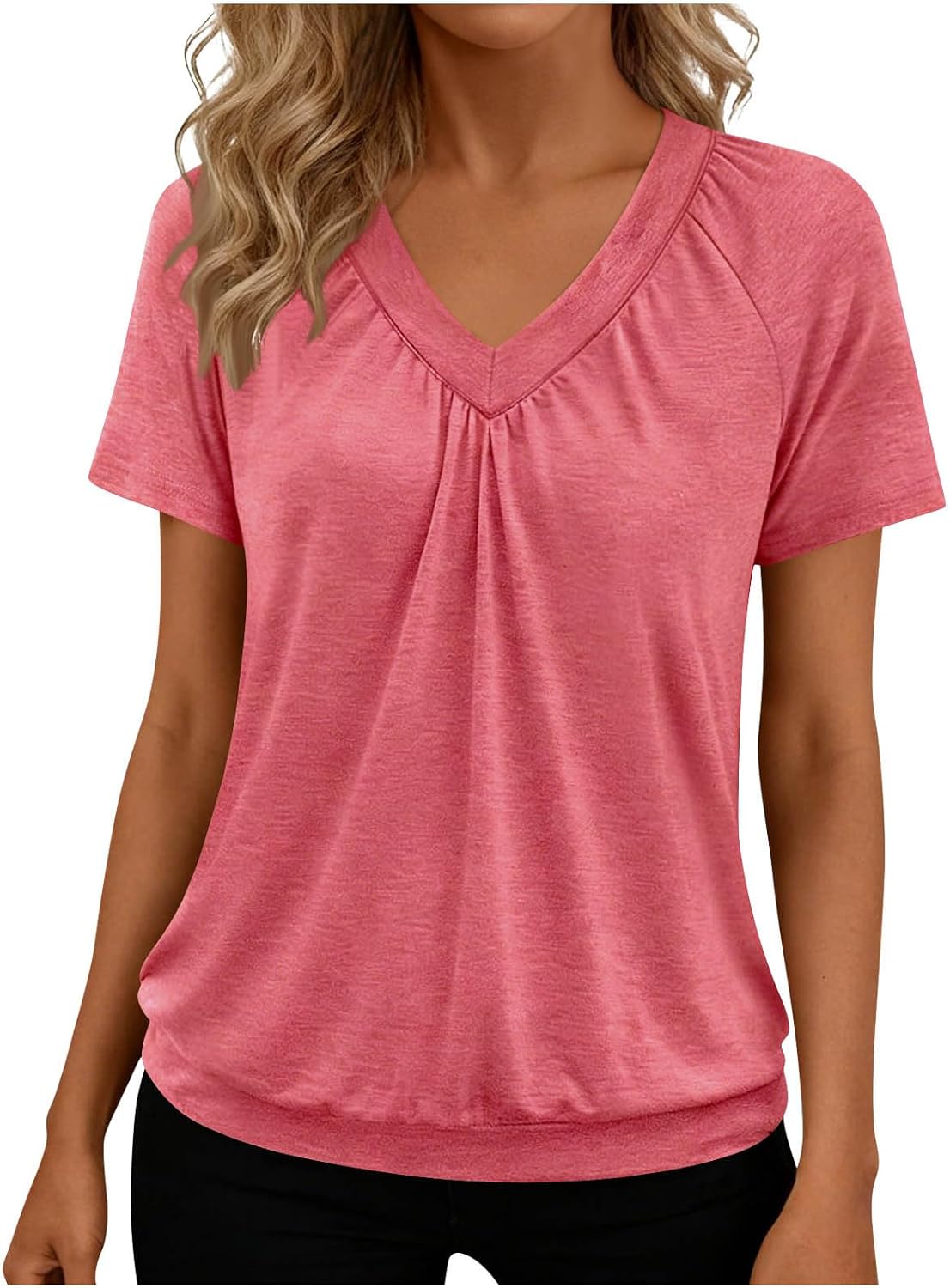 Summer Tops for Women 2026 Shorts Sleeve Womens Tops V Neck Soft Casual Loose Fit Ruched Top T Shirts Tee Clothes
