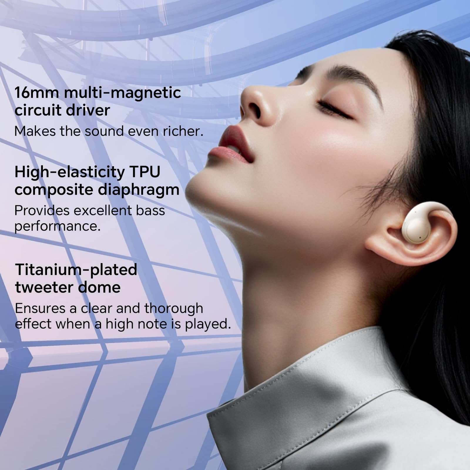 HONOR Earbuds Open Auricolari True Wireless con AI Live Translation, 3-Mic ANC Noise Cancelling Wireless Headphones, Bluetooth Headphones IP54 Waterproof 22H Battery Life, Android/iOS,Nero