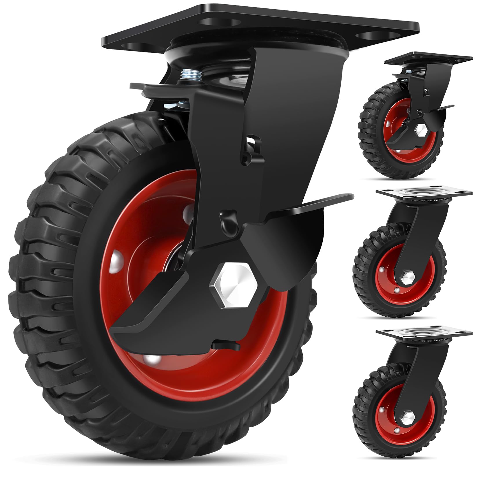 W B D WEIBIDA 150mm Vollgummi Rollen Schwerlast Tragfähigkeit 800kg, 360° Schwingungsdämpfende Lenkrollen Rädern – geeignet für Transportrollen Groß für Möbel, Medizin und Industrie, 4er-Pack