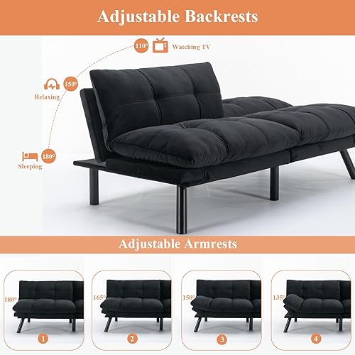 Miniatura 3 de Anwick Sofá cama tipo futón convertible, sofá cama de 71 pulgadas con respaldo ajustable, moderno sofá biplaza para sala de estar compacta,
