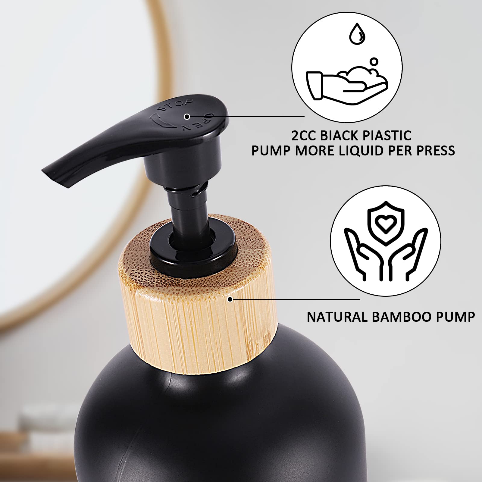 Set 2 Dispenser Sapone 500 Ml Con Pompa In Bambù – Vassoio Incluso, Per Cucina E Bagno (nero) - 5