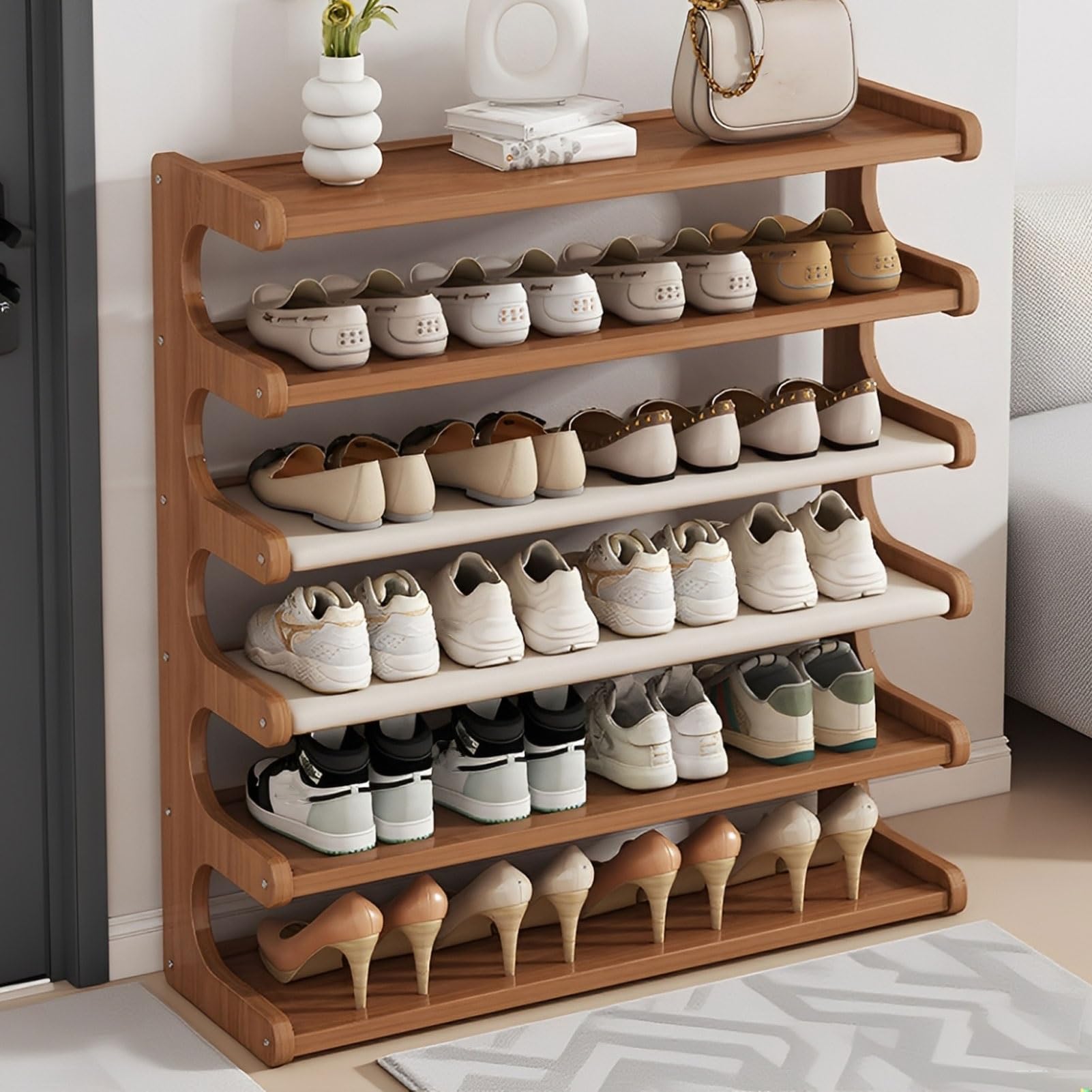 Support à chaussures en bambou au design ouvert et élégant