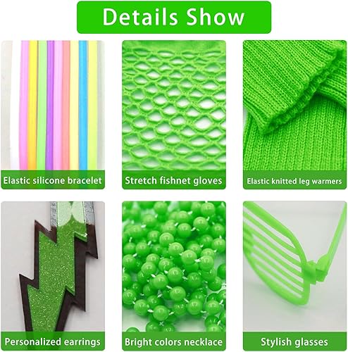 Miniatura 3 de Disfraz mejorado de los años 80 para mujer, conjunto de accesorios de disfraz de fiesta de los años 80 con camiseta, falda tutú, cintura, etc