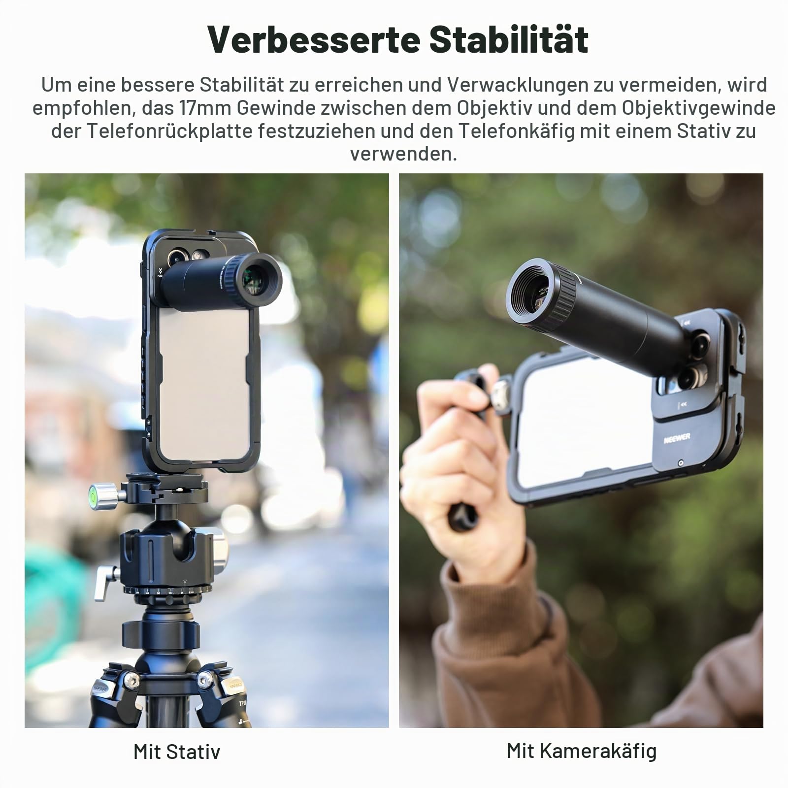 NEEWER HD Telephoto Objektiv nur für 17mm Gewinde Backplate, 7X Vergrößerung Handy Kamera Linse mit 15 Elementen 12 Gruppen Kompatibel mit SmallRig iPhone Samsung Cage mit 17mm Objektivadapter, LS-36