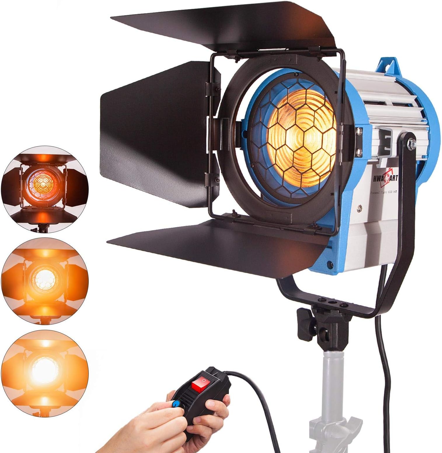 Pro 650W Watts Studio Lighting Fresnel Tungsten Light Spotlight + Free Bulb, for Zoom Studio Theater Concert Meeting and TV Show
