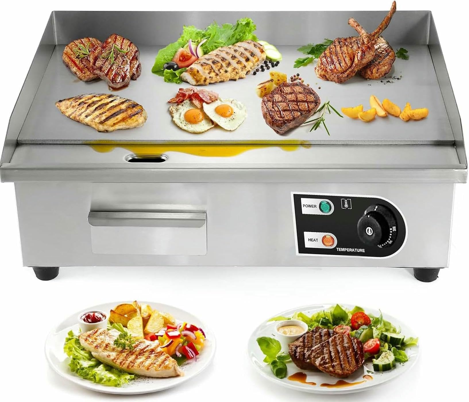 Fhrka Countertop Electric Griddles, 3Kw Stainless Steel Nonstick Barbecue Kitchen Grill For Fried Pans Burger Bacon Egg