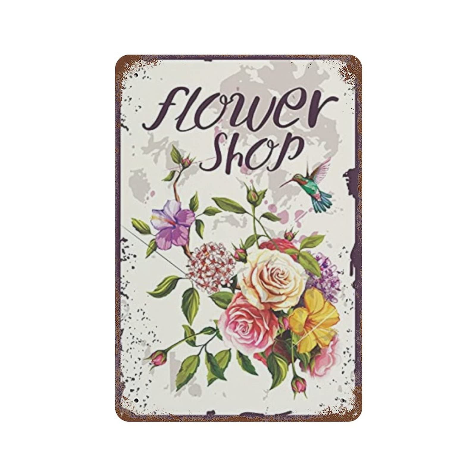 JIUFOTK Hummingbirds And Flowers Plants Retro Vintage Tin Sign Florist Metal Wall Decor Home Garden Cafe 8"x12"