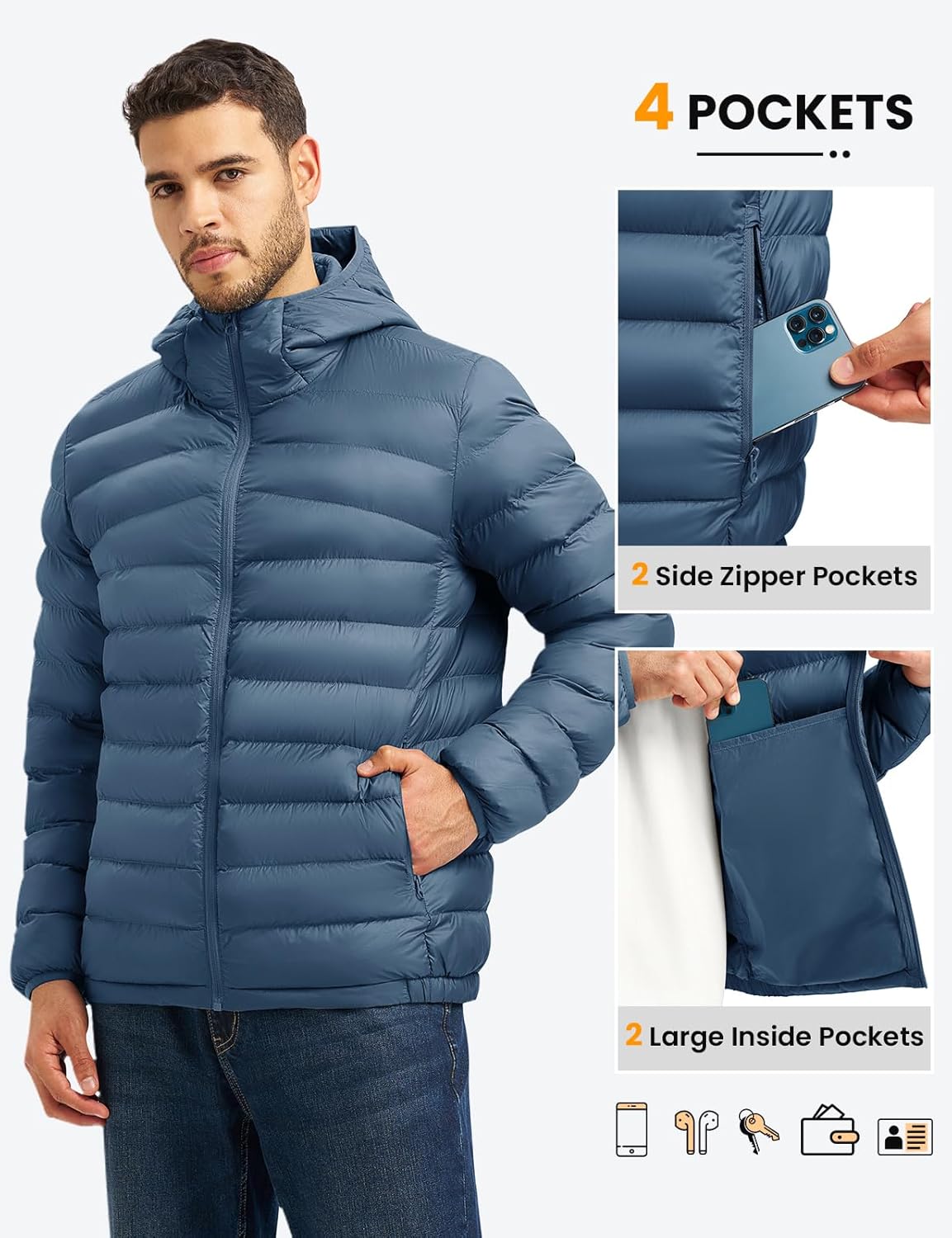 TBMPOY Men's Lightweight Packable Puffer Jackets Hooded Winter Bubble Coat Warm Water-Resistant for Travel Casual Hiking - Image 6