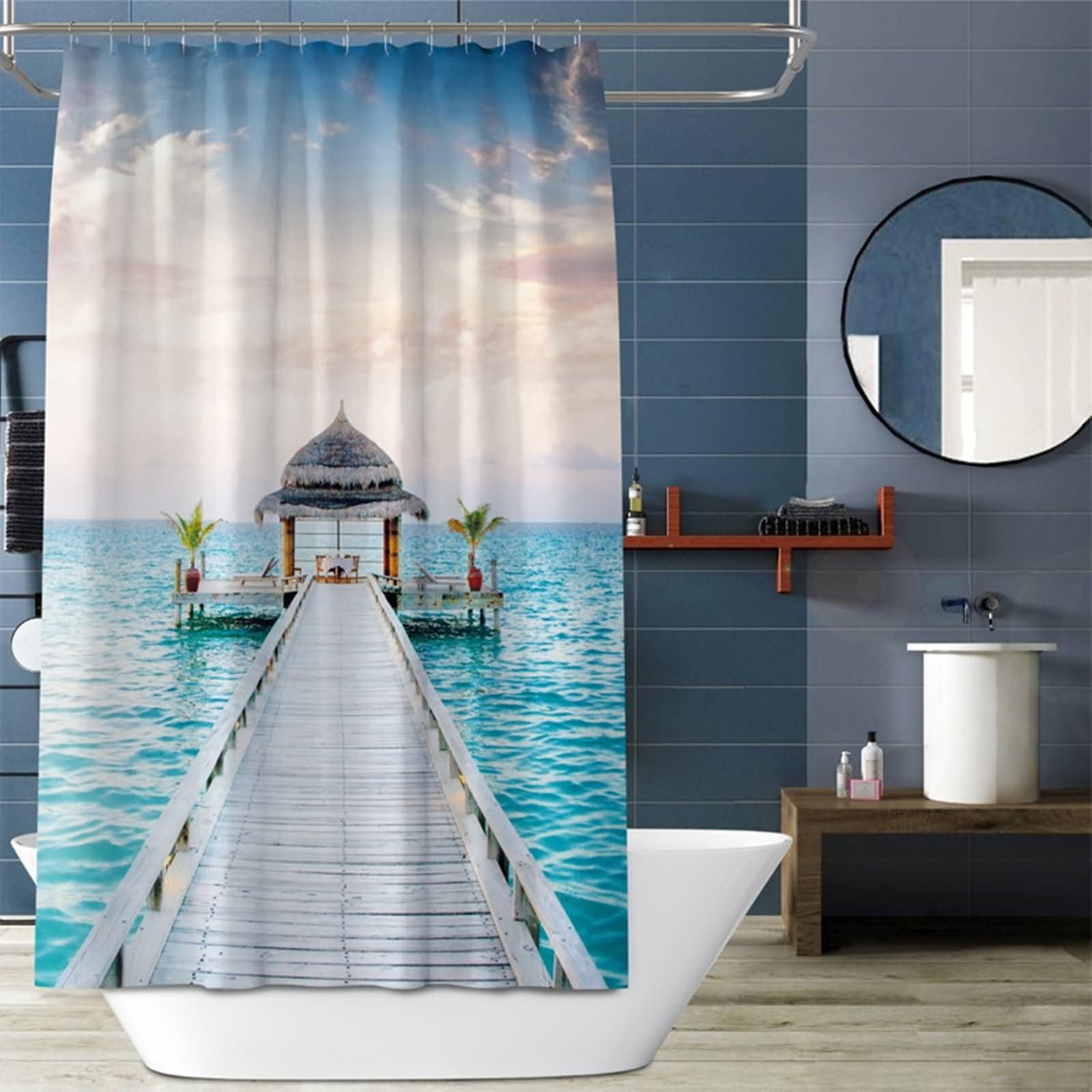 Hnmdmyi Tenda da doccia Ocean Beach 180x200, palme tropicali isola sul