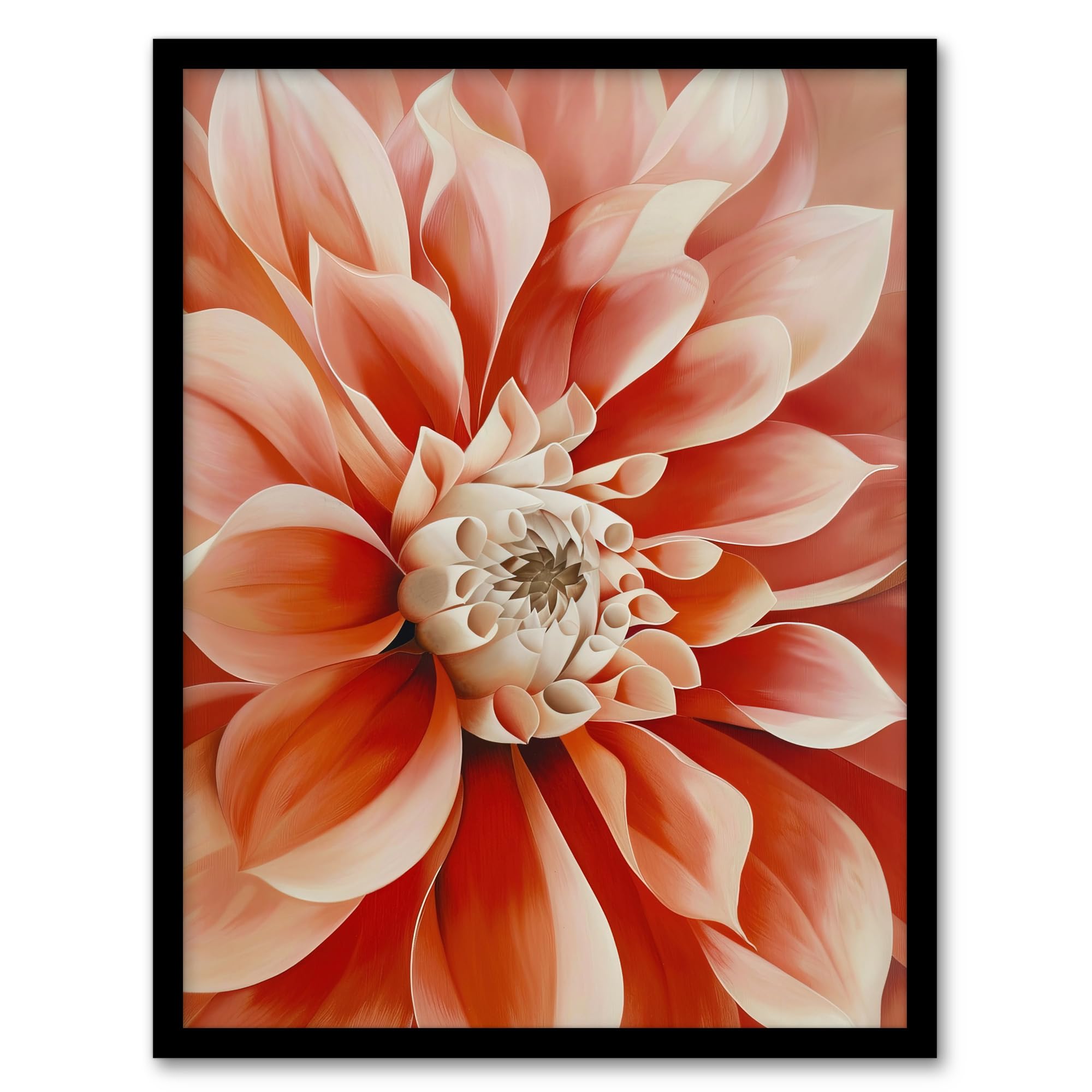 Pink Dahlia Flower Petals Painting - Framed Art Print - A4 Size