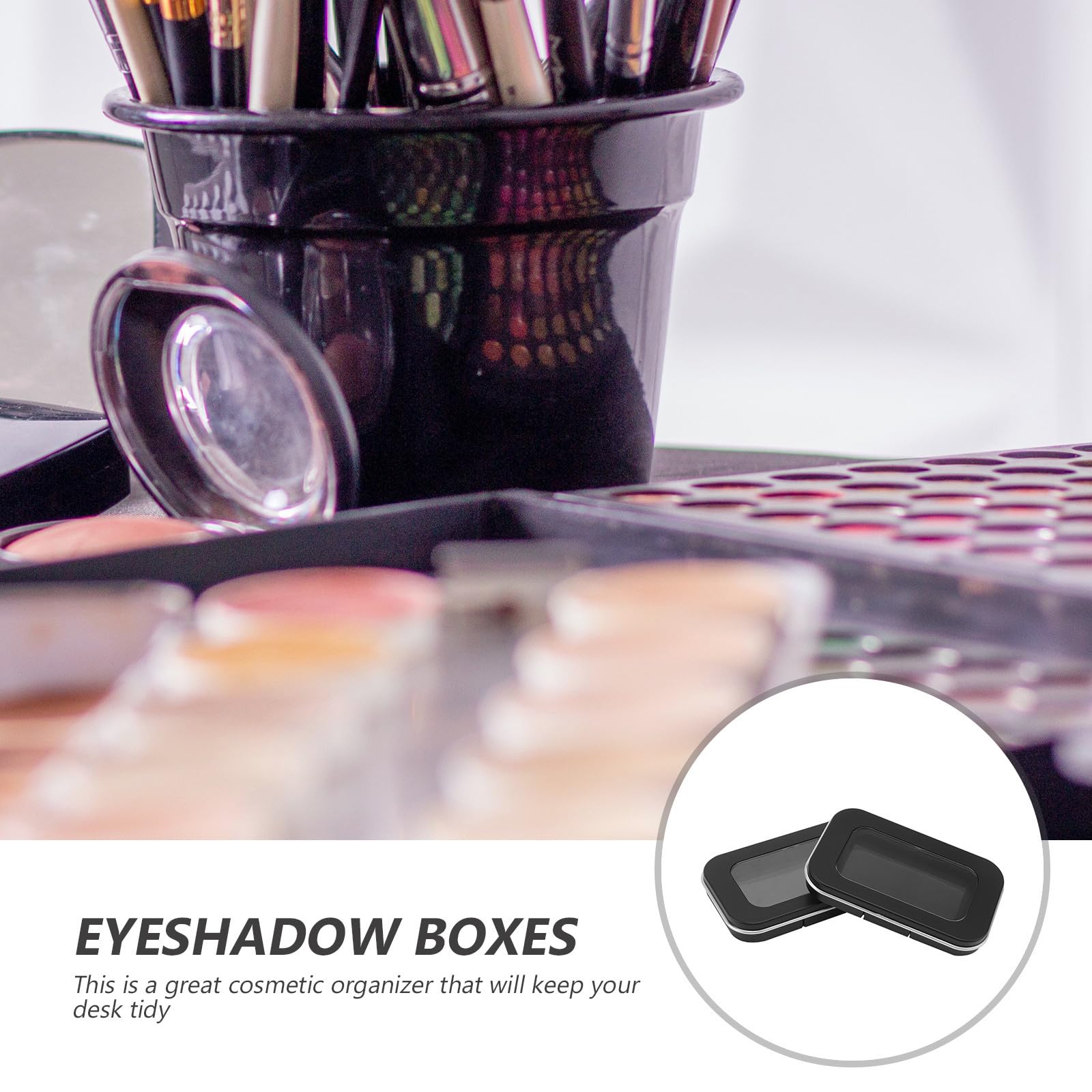 Leere Lidschattenpalette mit 2 Fächern, Kunststoff, Schwarz | Magnetische Einlage für Puder, Tragbar für Make Up und Display, 2 Stück