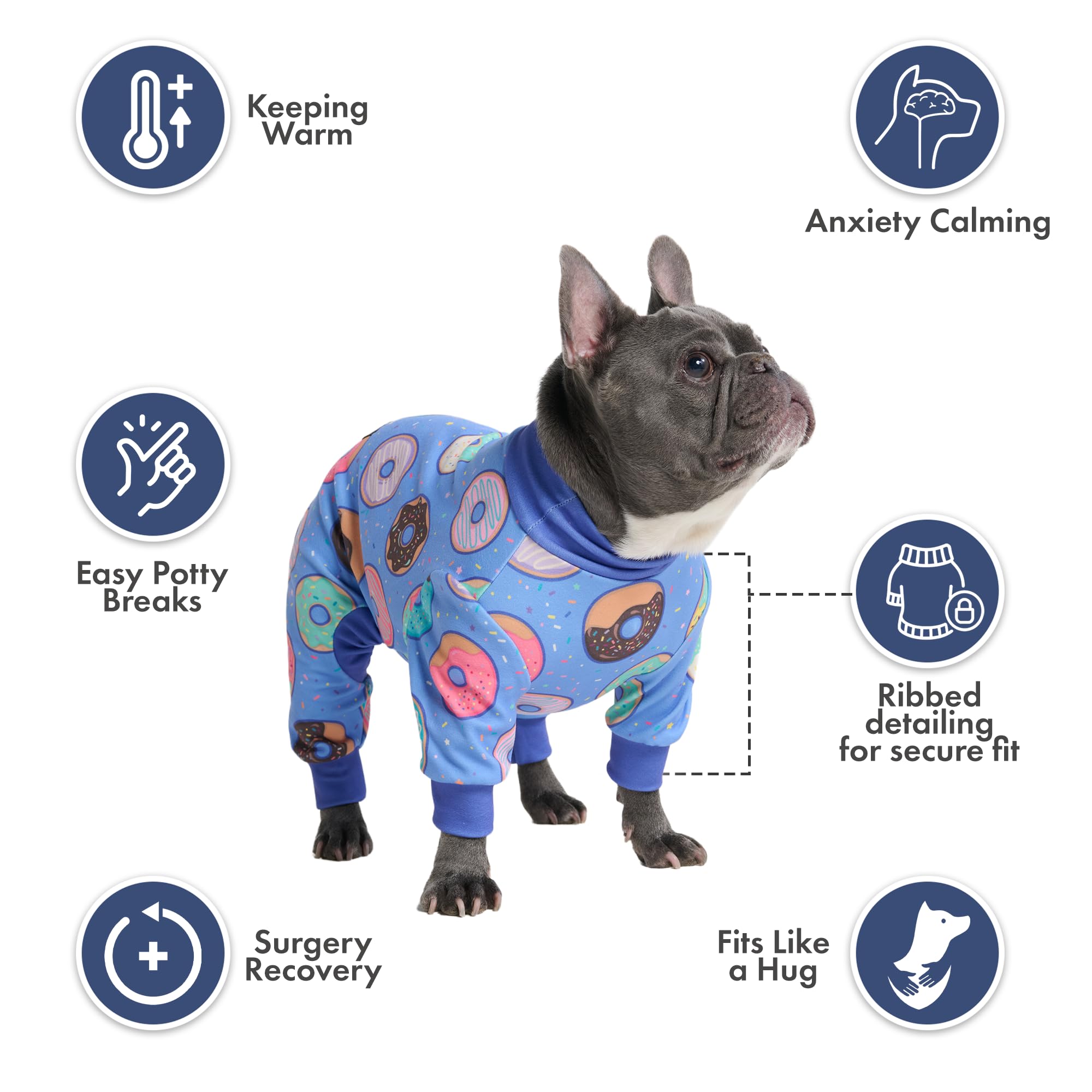 Spark Paws Pijama para perro, traje de recuperación para perro, mameluco, ultrasuave y elástico en 4 direcciones, para razas pequeñas, medianas y grandes, donas, talla 4XL