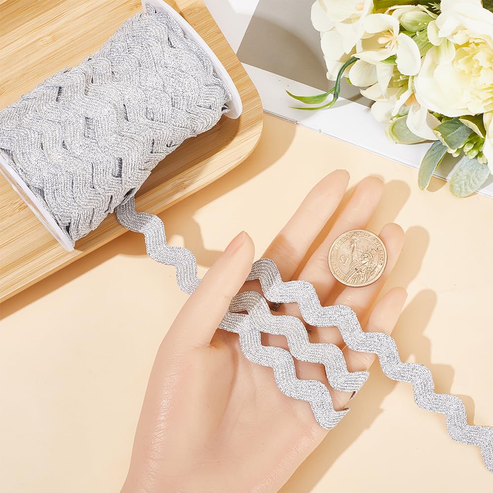 GORGECRAFT 1 Roll 25 Yards Ric Rac Trim Ribbon 10mm Rick Rack Silver Wave Sewing Bending Fringe Trim Braided Woven Fabric for Sewing Flower Making Wedding Dress Party Craft - Image 3