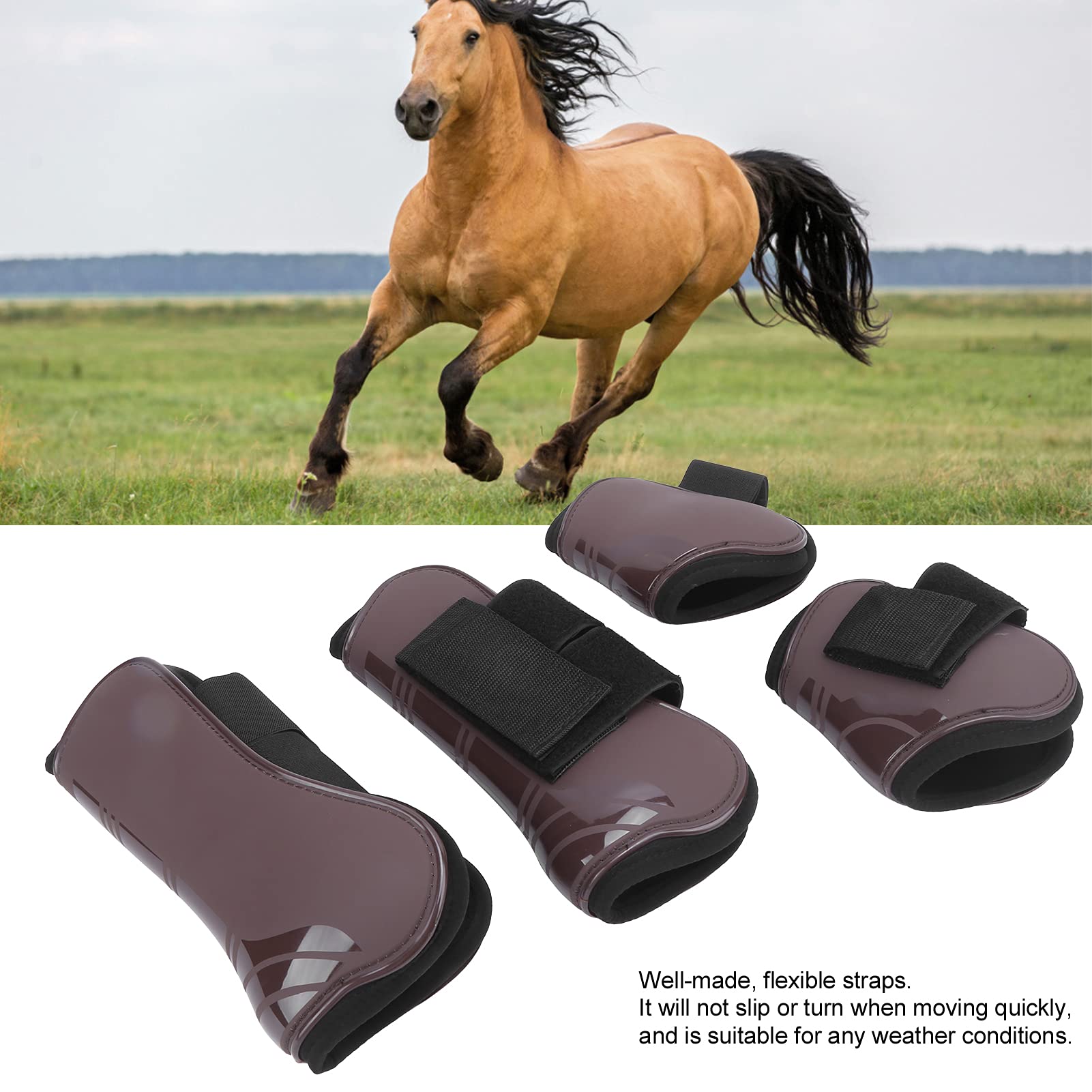 1 Set paratendini per Cavallo Protezione per Gamba di Cavallo Regolabile Elastica Ispessita in PU con Gancio in Nylon