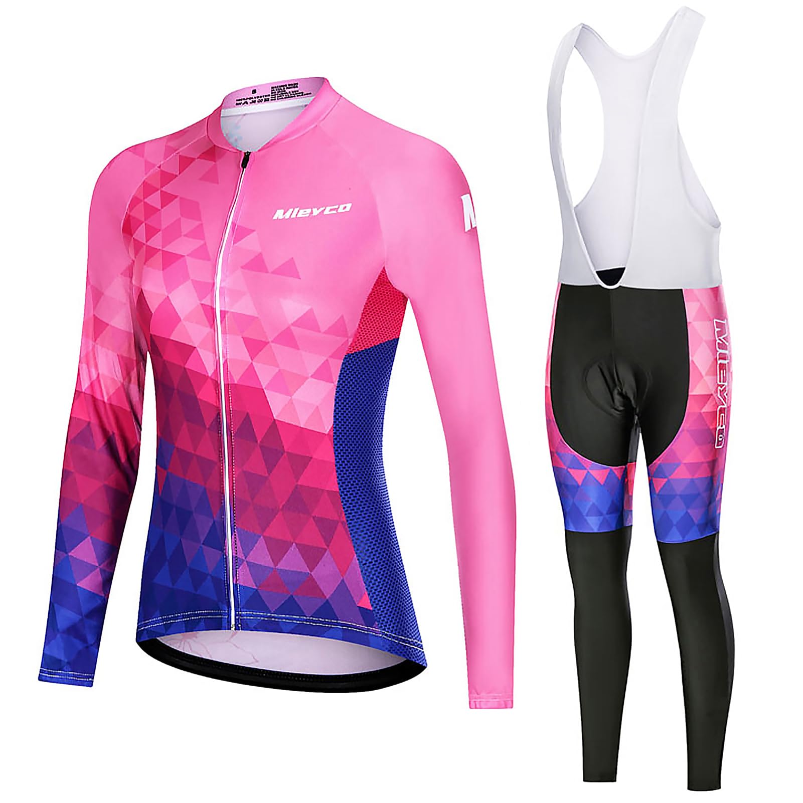 Conjunto Ciclismo Mujer Ropa Bici MTB Manga Larga Maillot Ciclista,Traje Bicicleta Chaquetas y Pantalones Tirantes con 19D Gel Acolchado,Completa BTT Jerseys Primavera Otoño Secado Rápido Transpirable