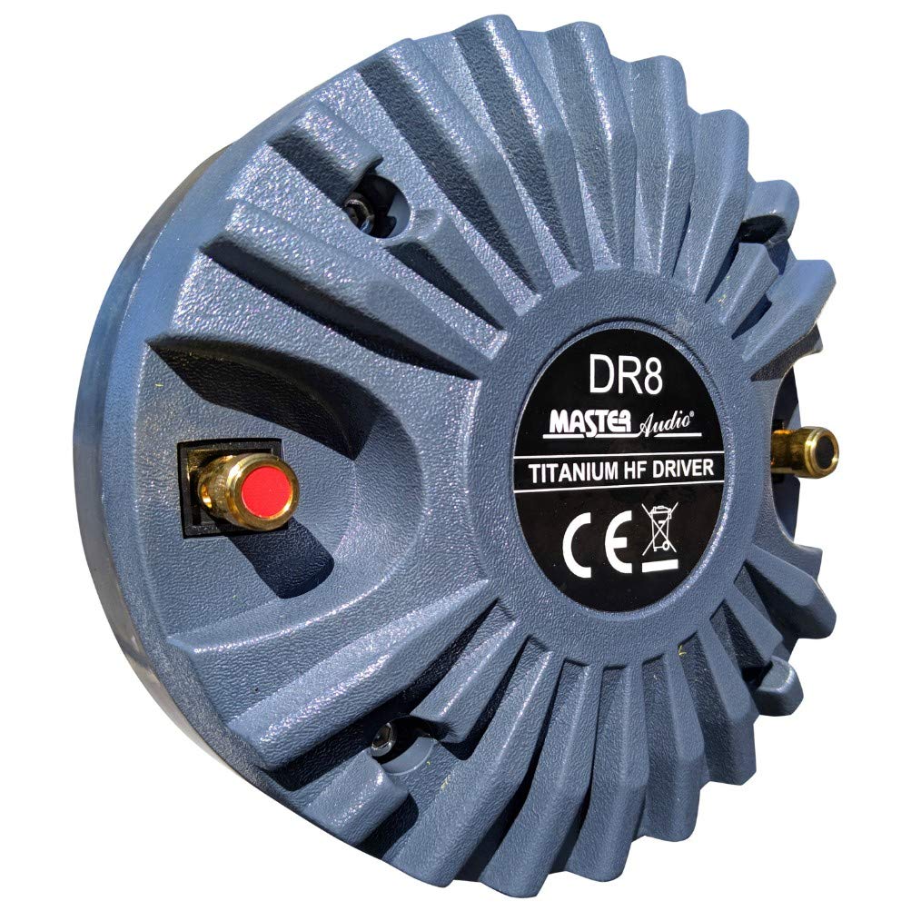 MASTER AUDIO 1 DRIVER DR8 a compressione tweeter 300 watt rms 600 watt max filettatura 3,44 cm per trombe 8 ohm 109 db bobina 5,20 cm, 1 pezzo + condensatore e 3 sticker gratis