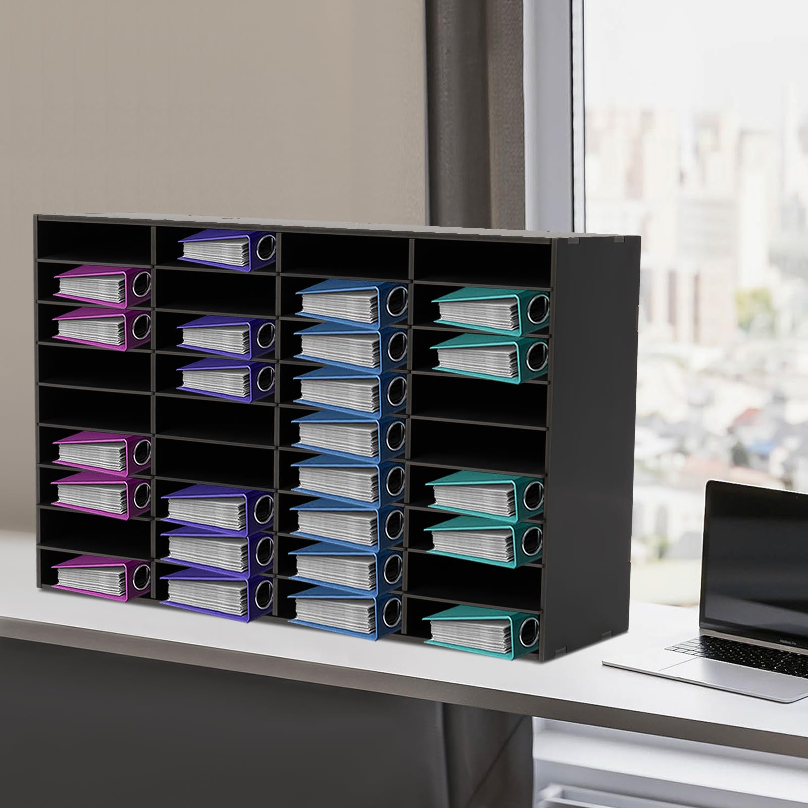 Organizzatore per letteratura a 36 scomparti, organizzatore da scrivania, in PVC, organizzatore per documenti, documenti, partizione rimovibile (nero)