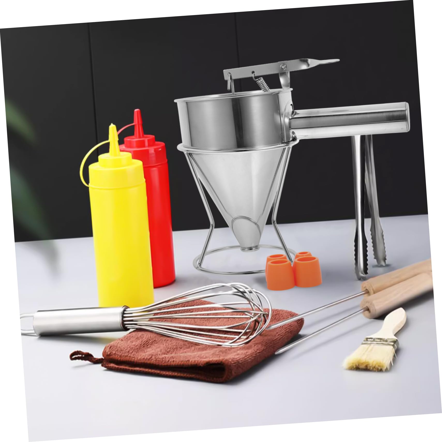 Attrezzo per Strauben in Acciaio Inossidabile Imbuto Conico e Distributore di Impasto Rimovibile per Utensili Cucina Inox e Accessori da Cucina