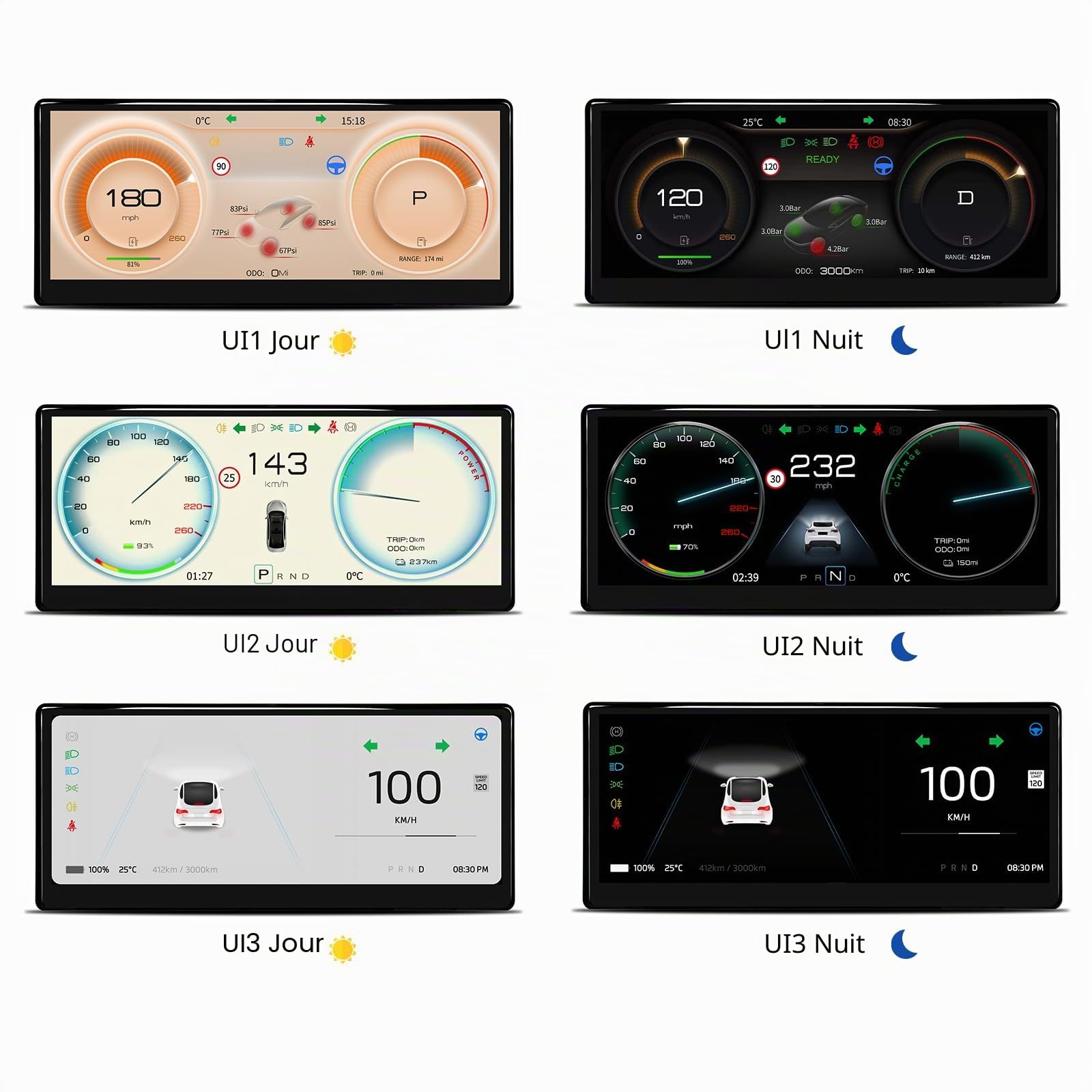 Affichage tête Haute pour Tesla Model Y 2019-2024 & Model 3 2017-2023 avec Carplay sans Fil/câblé Android Auto Bluetooth Données synchrones Affiche la Batterie, Le kilométrage, la Vitesse(9 Pouces)