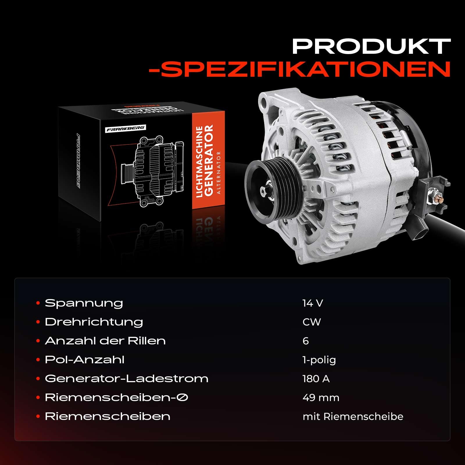 Frankberg Lichtmaschine Generator Kompatibel mit 3er F30 F80 2.0L 2011-2018 5er F10 2.0L 2009-2016 5er Touring F11 2009-2016 M.i.n.i F55 X4 F26 X3 F25 X1 Replace# 12317640132
