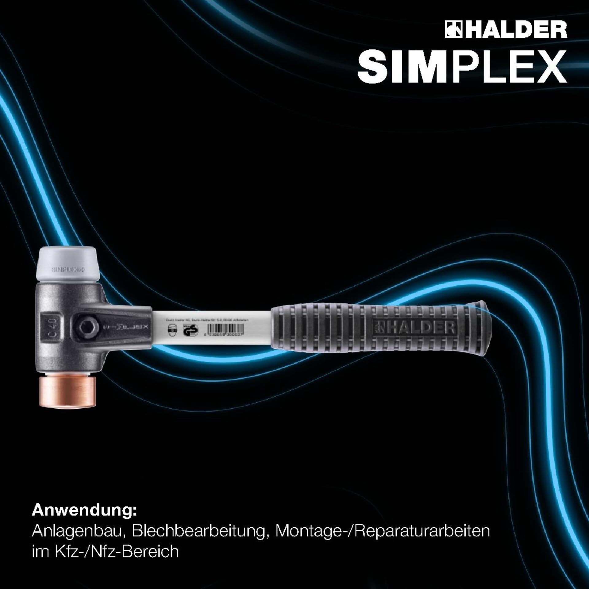 SIMPLEX-Schonhammer, TPE-mid/Kupfer; mit verstärktem Tempergussgehäuse und Fiberglasstiel | D=40 mm | 3734.040