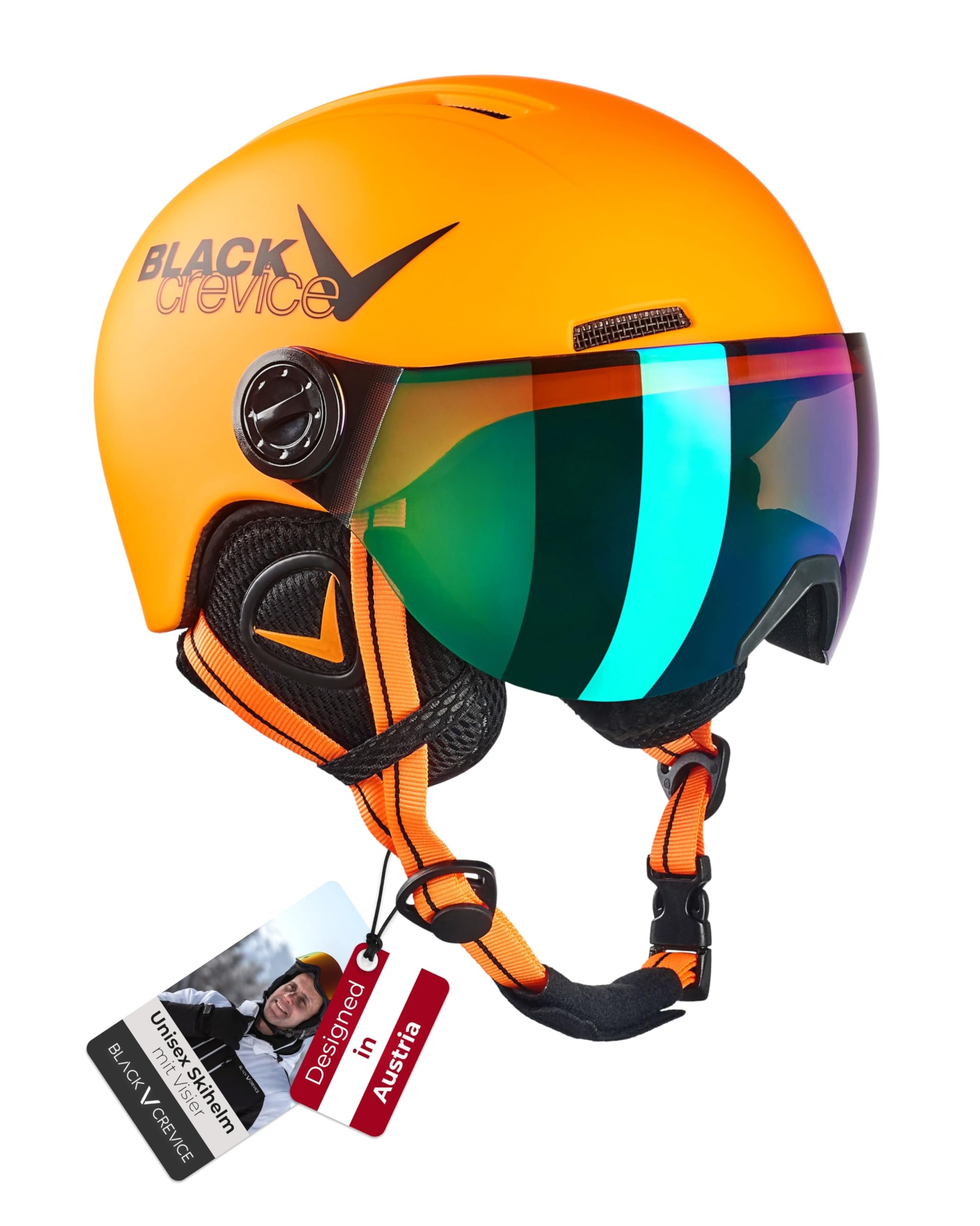 Black Crevice Kinder-Skihelm Leogang I Skihelm mit Visier im Pilotenstyle I Snowboardhelm für Jungen & Mädchen I Atmungsaktiver Ski-Helm I Größenverstellbar
