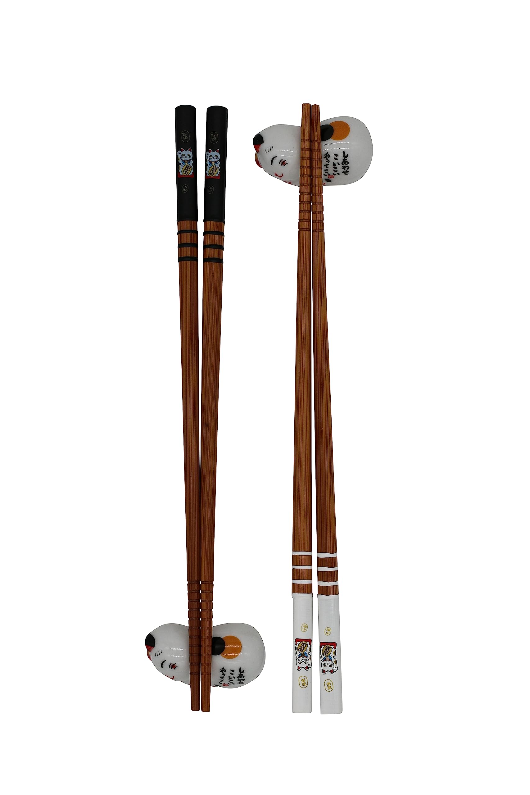 Sushi Essstäbchen Set Katze Kätzchen 2 Paar inklusive Keramik-Unterleger Cat Premium Holz Nachhaltig Chopsticks Japanisch Chinesisch Koreanisch Taiwanesisch