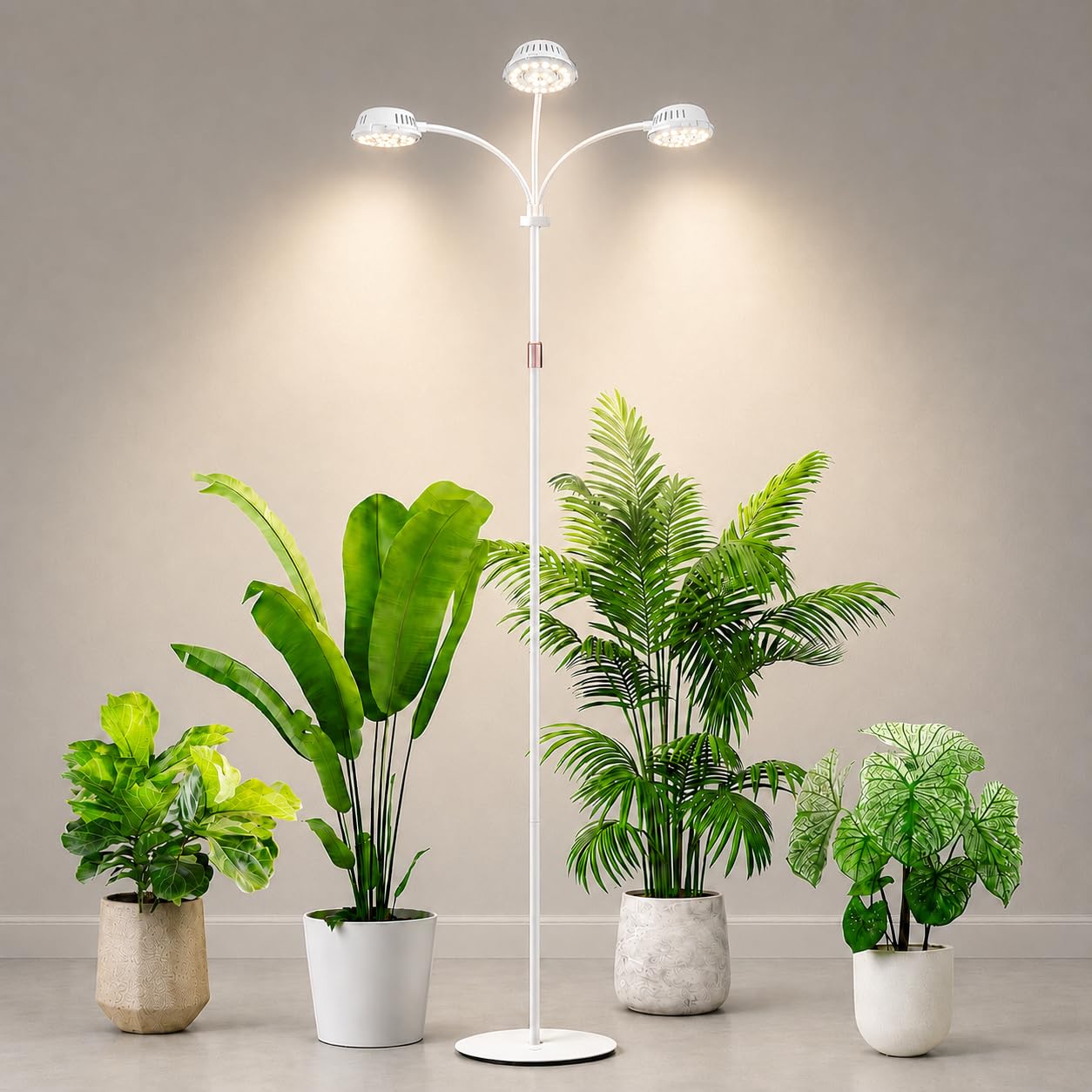 LORDEM - Full Spectrum Plant Light for Indoor Growing, Three Heads Grow Light with Stand for Large Plants, Auto On/Off Timer 6/8/12/16H, 5