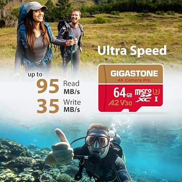 5-Years Data Recovery GIGASTONE 64GB Micro SD Card 5-Pack, 4K Camera Pro, A2 V30 Compatible with Gopro, Dash Cam, DJI, Drone, Security Camera, Speed Up to 95MB/s, UHS-I U3 C10, with Adapter