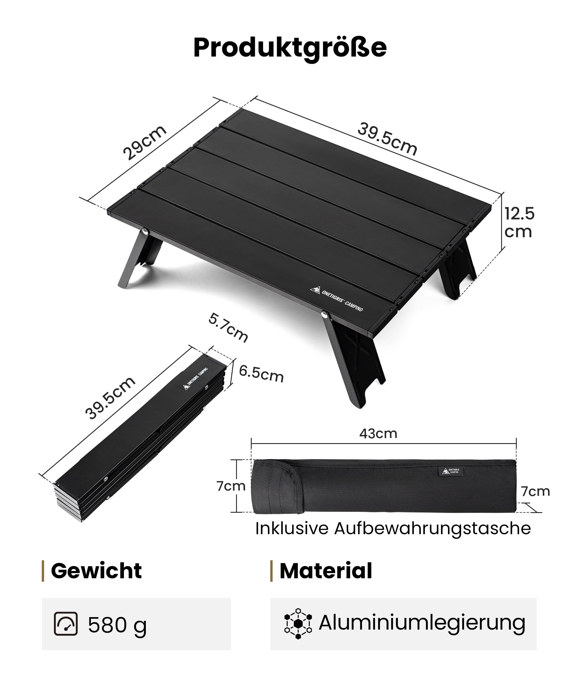 OneTigris Składany stół kempingowy, mały, aluminiowy, składany, na kemping, mini, ultralekki, przenośny, nośność do 30 kg, do aktywności na świeżym powietrzu, wędrówek (39,5 x 29 x 12,5 cm)