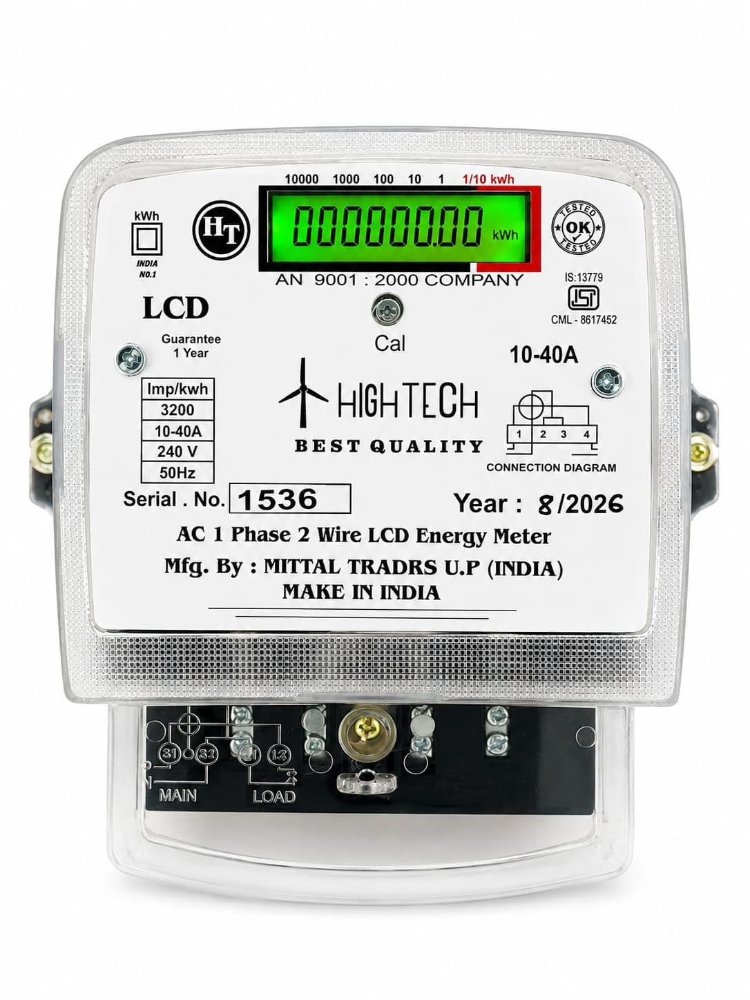 High Tech AC 1 Phase 2 Wire LCD Digital Energy Meter 10-40A 240V 50Hz Single Phase Electricity kWh Meter High Accuracy Power Consumption with Fire Retardant Body for Home Office & Commercial Use-image-4