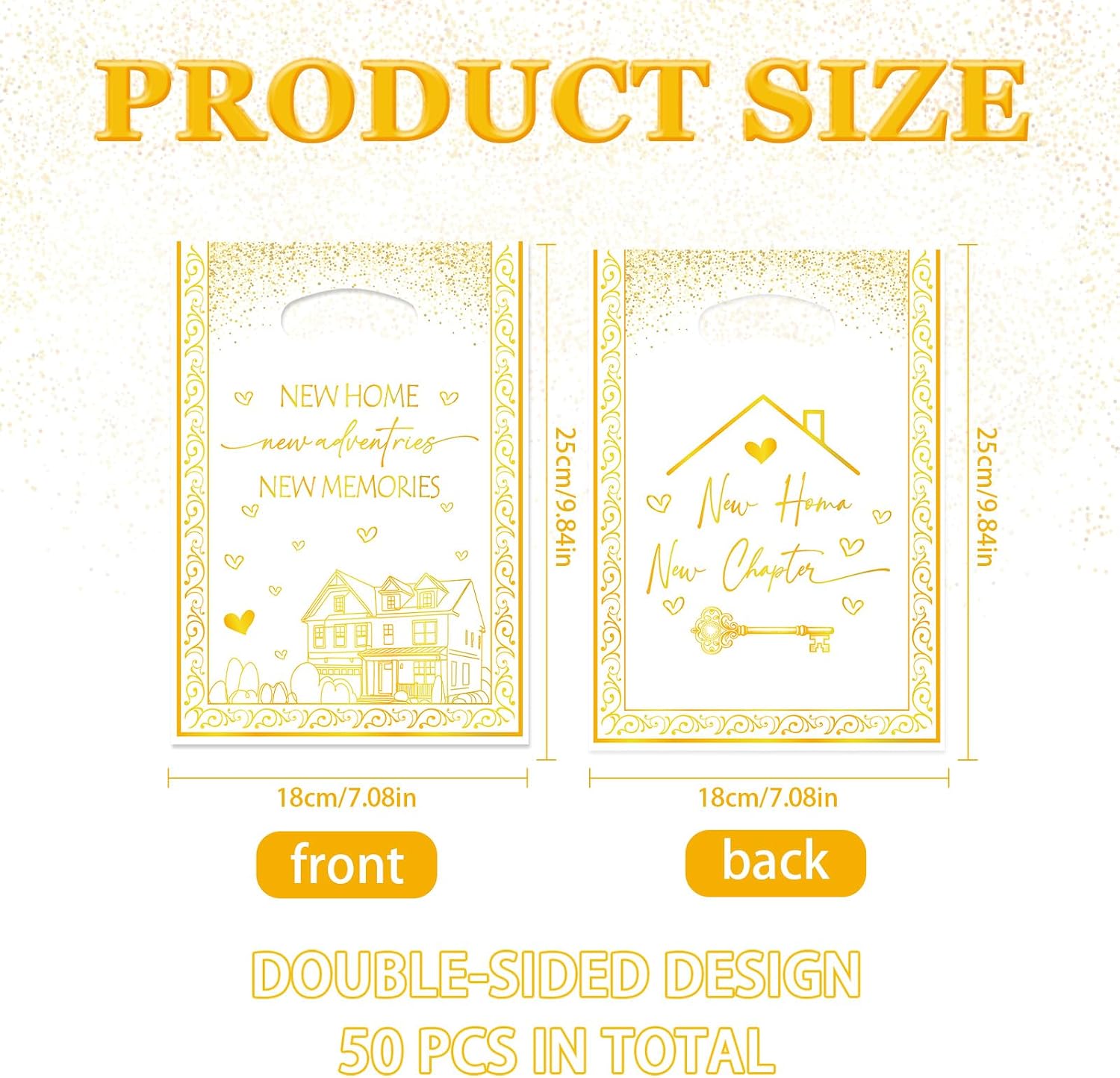 Papiailove 50 Pcs Housewarming Party Favor Bags, New Home New Chapter Treat Bags for Candy Cookies, Champagne Gold Goodie Bags for Welcome Home Party, House Closing Celebration and Guest Gifts image 2