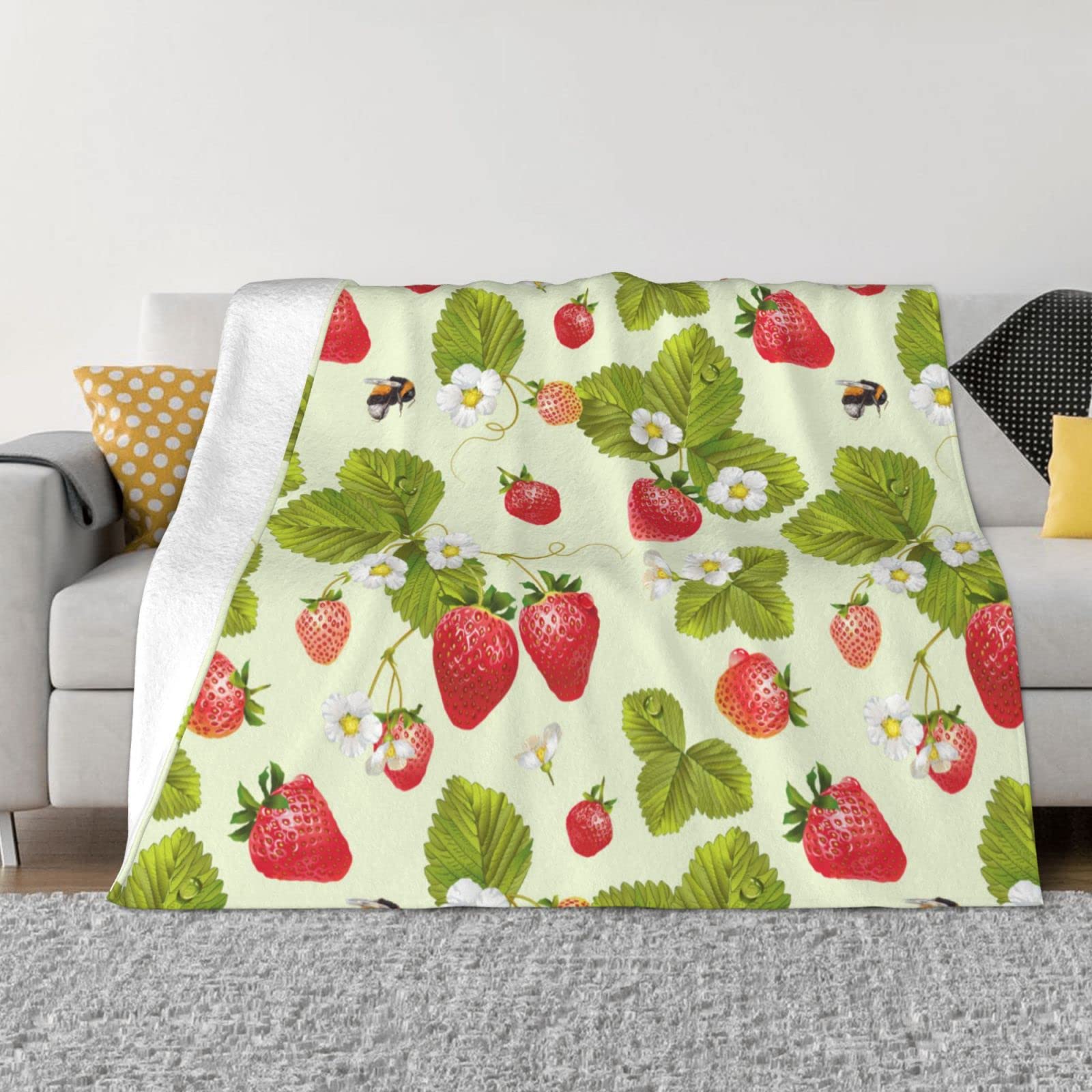 Couverture de chambre à coucher douce en flanelle plaid canapé fraise
