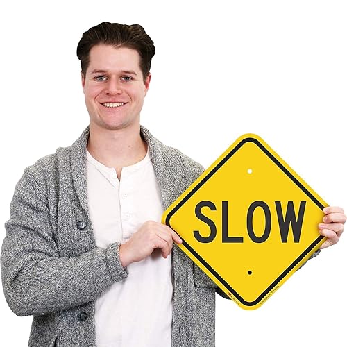 Miniatura 2 de SmartSign Letrero de metal "lento" de 12 x 12 pulgadas, aluminio de 63 mil, material reflectante laminado 3M, negro y amarillo
