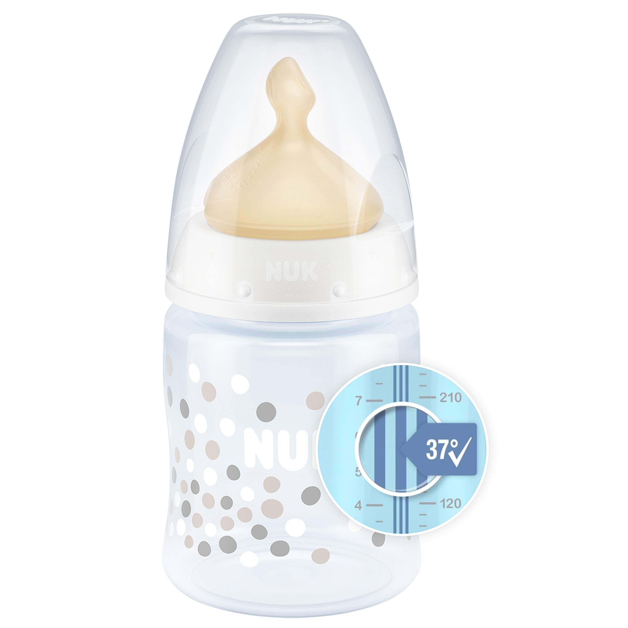 NUK First Choice+ Baby Bottles Set, 0-6 Months, Temperature Control, Latex Teat, Anti Colic Vent, BPA-Free, 150 ml, 1 Count