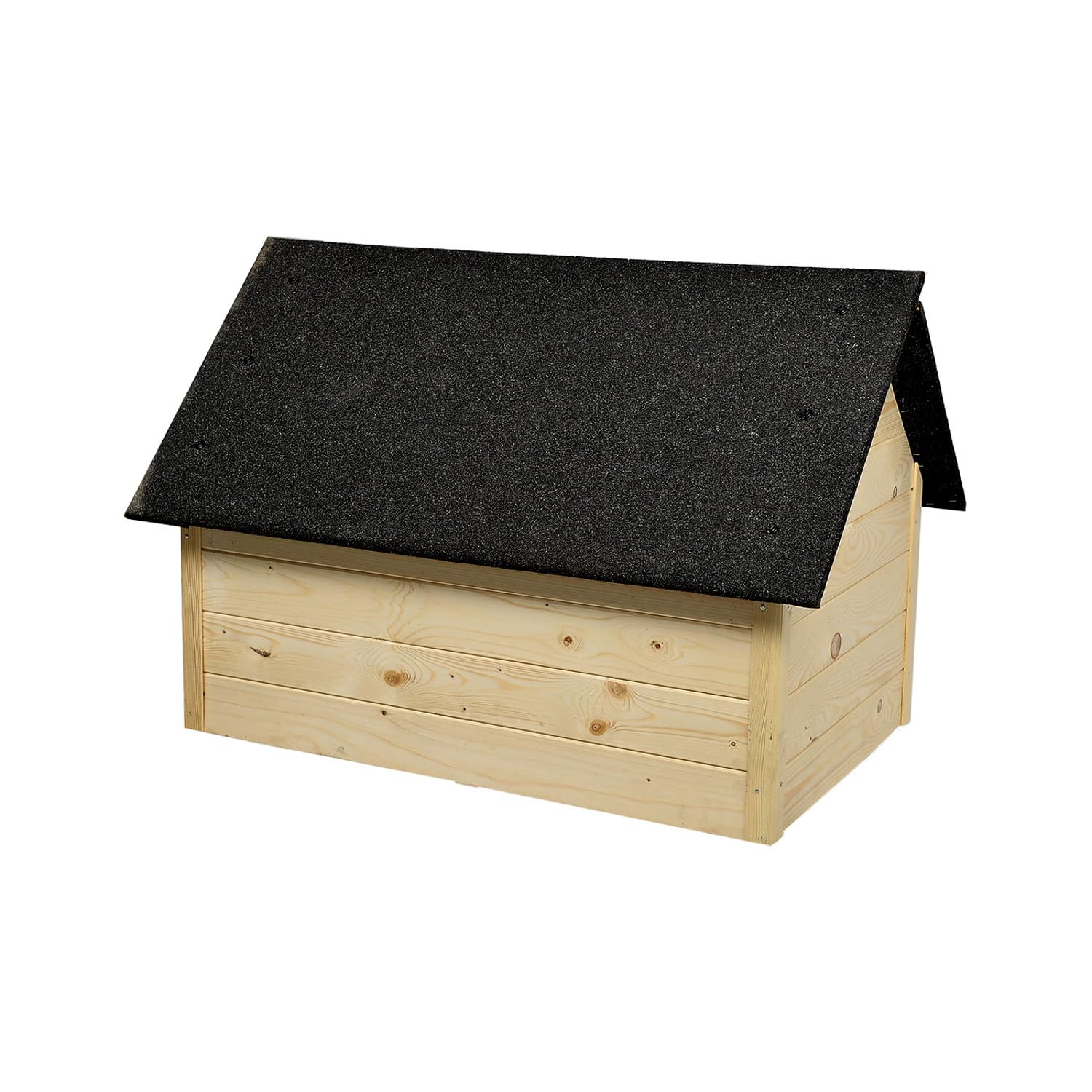 XL Hundehütte aus Holz mit Isolierung | Zur Selbstmontage und Anstrich | für Hunde bis 20kg | Wetterfest mit Bitumen-Dach, mit Vorhang, imprägnierte Eiche in Weiß