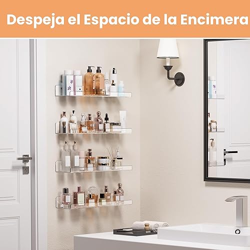 Miniatura 3 de upsimples Estantes acrílicos para almacenamiento de baño, estantes flotantes de 15 pulgadas, organizador de pared para perfume, maquillaje, cuidado