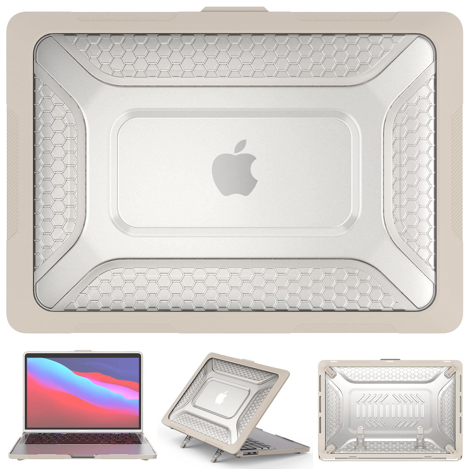 Custodia Hybird compatibile per MacBook Pro 13" 2022/2020/2018, guscio rigido classico in PC a nido d'ape + custodia in TPU con cavalletto pieghevole