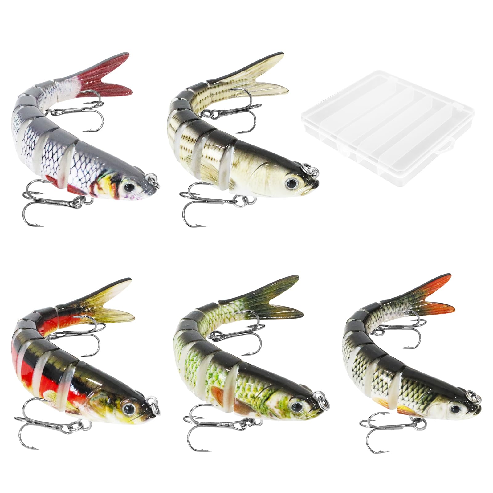 Kit 5 Esche Da Pesca TUXIBIN - Minnow, Crankbaits Per Spinning In Mare E Acqua Dolce, Con Ganci In Acciaio - Foto 2