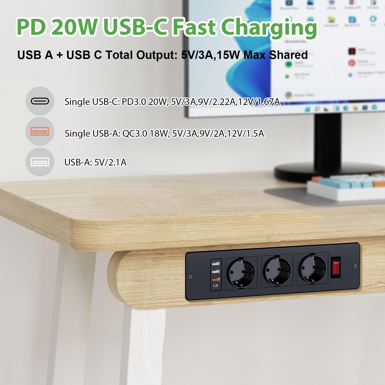 Double Prise Murale Avec Usb C Pd20W,Prise De Courant À Encastrer,16A
