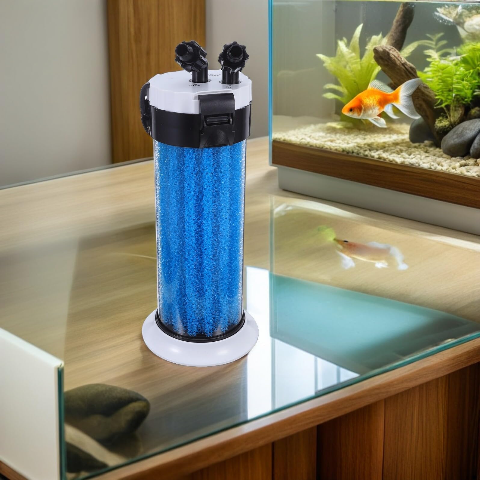 WOONEKY Leiser Außenfilter Aquarium Wasserfilter aus Abs mit Klarer Wasserfunktion für Fischbecken und Schildkrötenbecken in Blau Effizienter Externer Filter für Aquarien