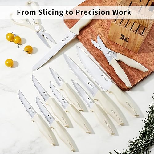 Miniatura 4 de XANAPON Juego de cuchillos de cocina de 14 piezas con bloque, cuchillos de chef afilados de acero inoxidable de alto carbono con afilador integrado,