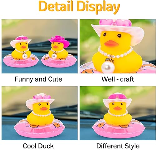 Miniatura 2 de wonuu Adorno de pato para automóvil, decoración de tablero de goma para automóvil, accesorios de tablero con anillo de natación, sombrero y collar